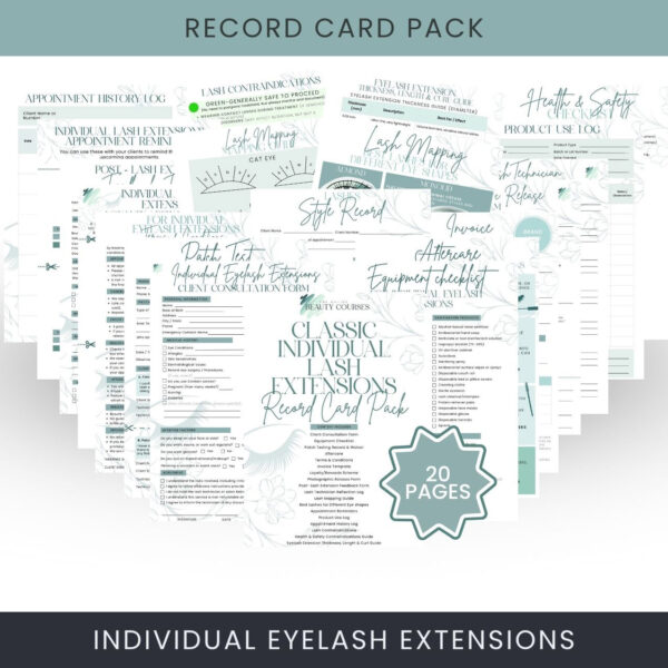 Individual Eyelash Extensions Record Card Pack Individual Eyelash Extensions Record Card Pack